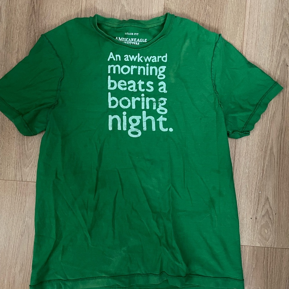 American Eagle Outfitters Green Slogan Tee